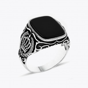 Onyx Stone King Crown Design Sterling Silver Ring