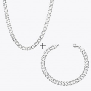 Rambo Chain Necklace Bracelet Set 6 mm - 925 Sterling Silver