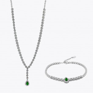 Grüner Zirkon Stein Halskette und Armband Silber Set