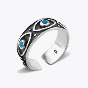 Blue Enamel Eye Silver Ring