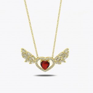 Zircon Heart Angel Sterling Silver Necklace