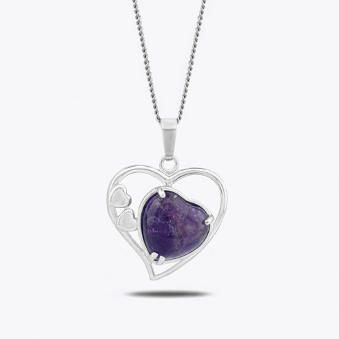 Amethyst Natural Stone Heart Design Necklace