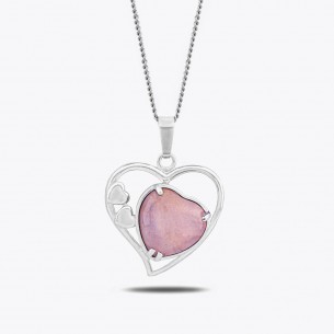 Pink Quartz Natural Stone Heart Design Necklace
