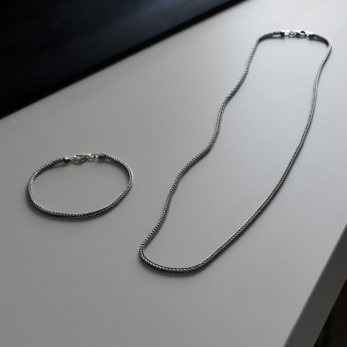 Foxtail Chain 2.5 mm Necklace and Bracelet Set - 925 Sterling Silver