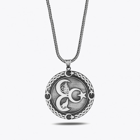 Three Crescents Tugra Wolf 925 Sterling Silver Necklace