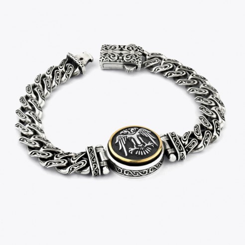 Doppelköpfiger seldschukisch Adler Maßgefertigtes Design Silber Armband