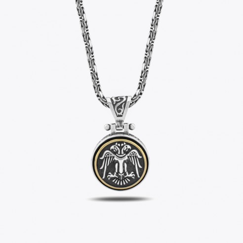 Doppelköpfiger seldschukisch Adler Maßgefertigtes Design Silber Halskette