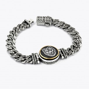 Grauer Wolf Maßgefertigtes Design Silber Armband