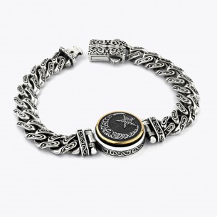 Moon Star Kalima Tawhid Written Special Design Silver Bracelet