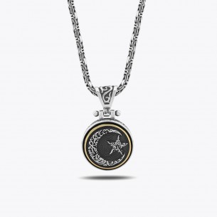 Mond Stern Kalima Tawhid Maßgefertigtes Design Silber Halskette