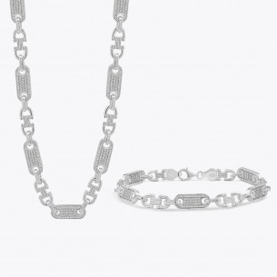 Valter Chain 6,8 mm Zircon Stone Special Design Necklace and Bracelet Set - 925 Sterling Silver