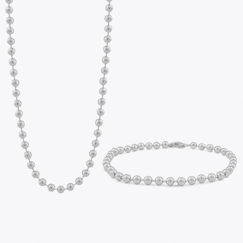 Ball Chain 4 mm Necklace and Bracelet Set - 925 Sterling Silver