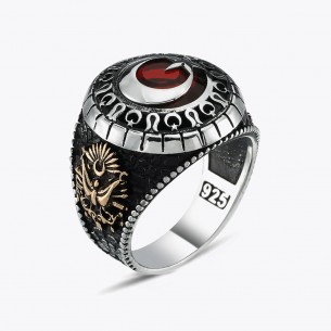 Moon Star Ottoman Coat of Arms Silver Ring