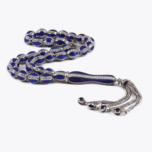 Navy blue Enameled Zircon Stone 925 Sterling Silver Rosary