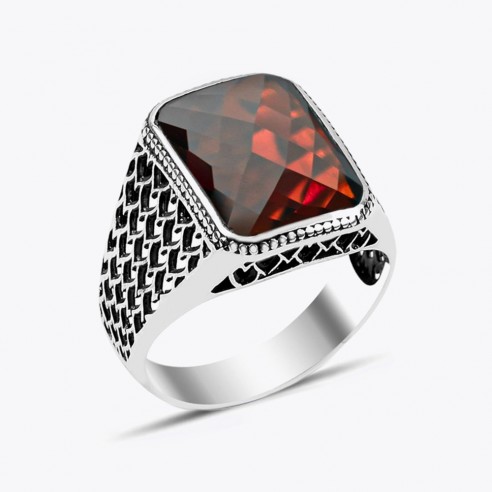 Red Cz Stone 925s Silver Ring
