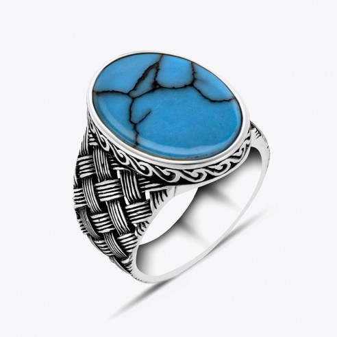 Turquoise Stone Signet Ring in 925s Silver