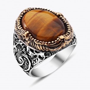 Vav Ring in 925s Silver with Tiger Eye Stone