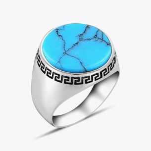 Turquoise Stone Silver Mens Ring