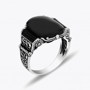 925 Sterling Silver Men Ring with Black Onyx Stone