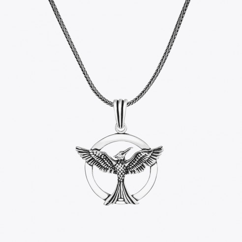 925 Sterling Silver Men Necklace with Phoenix Motifs