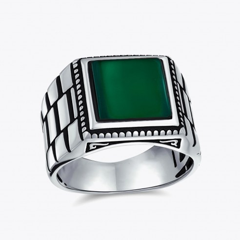 Green Agate Stone 925s Silver Ring