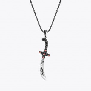 Sword Design Silver Necklace with Zircon Stone