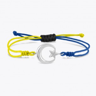 Navy Blue Yellow Rope Moon Star Silver Bracelet