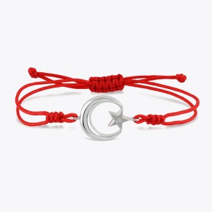 Red Rope Moon Star Silver Bracelet