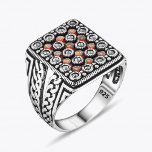 Special Design Sterling Silver Ring With Red Zircon Stone
