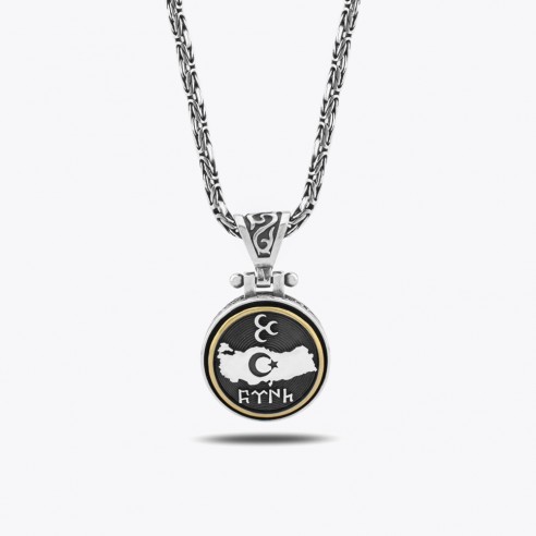 Three Crescents Moon Star Turkey Gokturk Special Design Silver Necklace