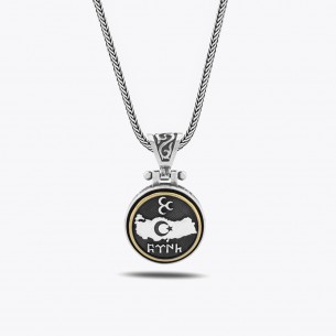 Three Crescents Moon Star Turkey Gokturk Special Design Silver Necklace