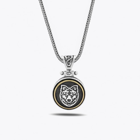 Grauer Wolf Maßgefertigtes Design Silber Halskette