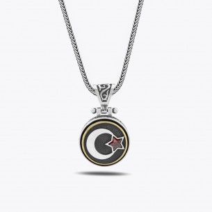 Rot Zirkon Stein Mond Stern Maßgefertigtes Design Silber Halskette
