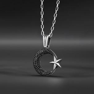 Zircon Stone Moon Star Silver Necklace