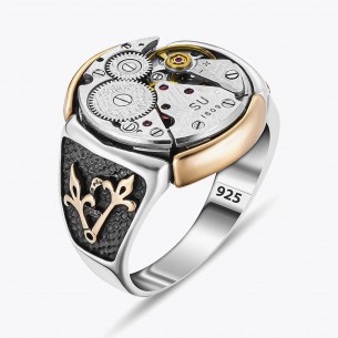 Special Clock Mechanism Design Silver Ring