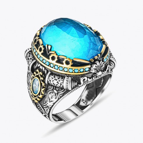 Aquamarin Stein Besonderen Design Silber Ring