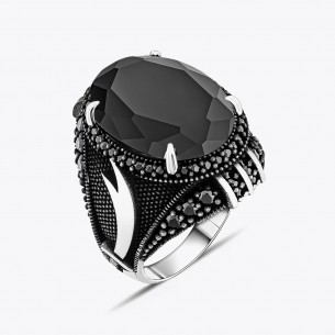Black Zircon Stone Zulfikar Design Silver Ring