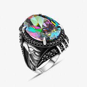 Mystischer Topas Stein Adler Design Silber Ring