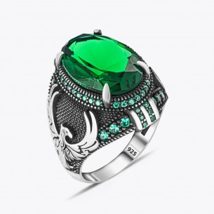 Green Zircon Stone Anka Design Silver Ring
