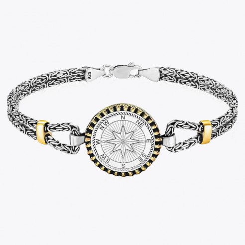 King Chain Compass Star Silver Bracelet