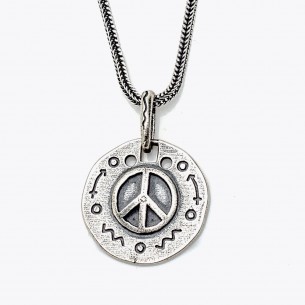 Peace Symbol 925 Sterling Silver Men Necklace