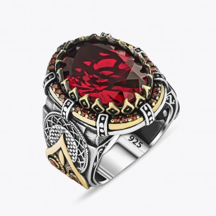 Red Zircon Stone Custom design Silver Ring
