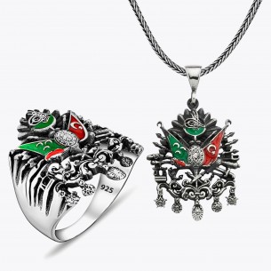 Osmanisches Zustand Wappen Ring und Halskette - 925 Sterling Silber