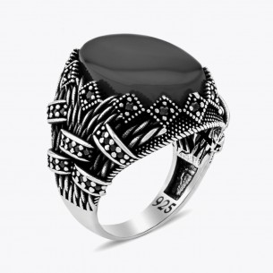 Black Onyx Stone Special Design Men's Silver Ring