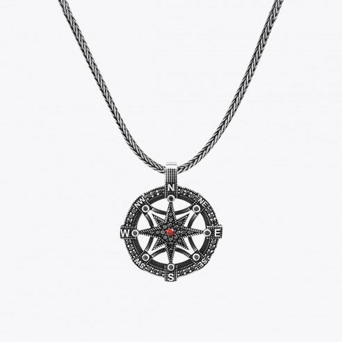 Mikro Stein Kompass Design Silber Halskette