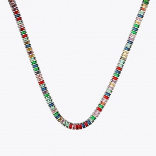 Colorful Baguette Stone 925 Sterling Silver Necklace