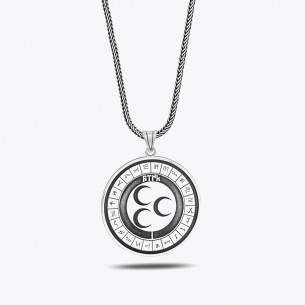 Flags of Turkish Tribes Three Crescent 925 Sterling Silver Necklace