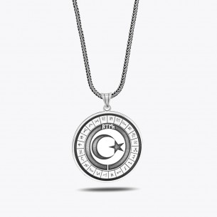 Flags of Turkish Tribes Moon Star 925 Sterling Silver Necklace