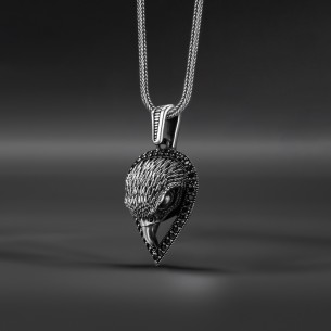 Zircon Stone Eagle Head Design Silver Necklace