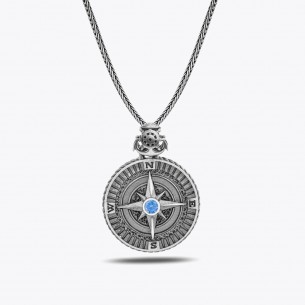 Kyanite Stone Compass Silver Necklace